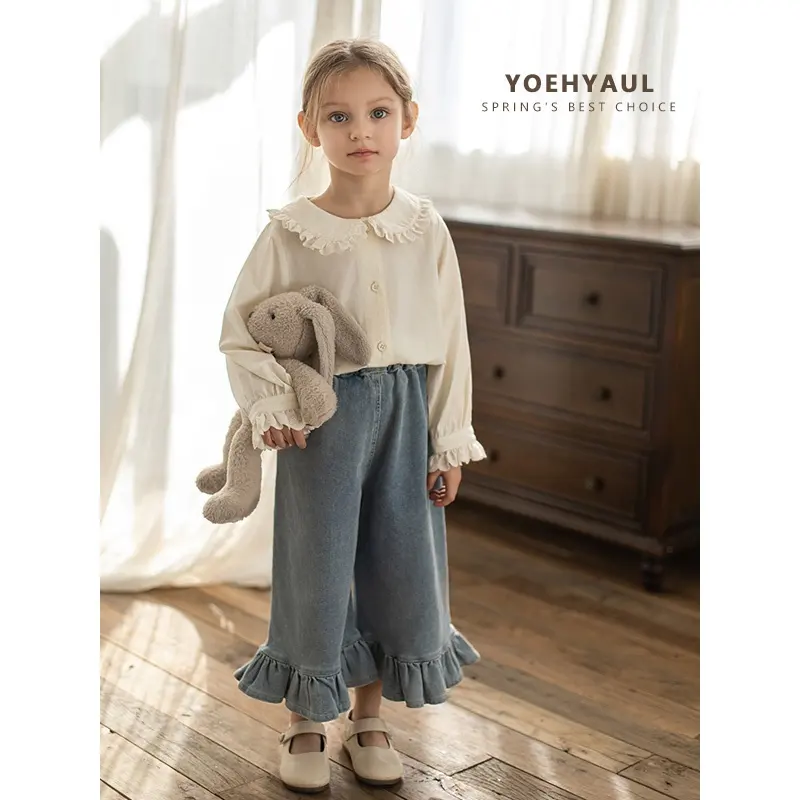 YOEHYAUL rüschenboden elegante Kinder-Flare-Hose für Kleinkinder Baby-Girls Jeans Großhandel süße Kinder-Denim-Hose Hosen