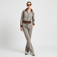 Ensemble de survêtement rétro 2 pièces pour femme : veste zippée à col montant et pantalon de jogging évasé à rayures latérales – Vente en gros