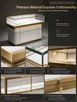 Comptoir de présentation de bijoux de luxe en acier inoxydable noir avec dessus en verre, éclairage LED, vitrine d'exposition verrouillable pour montres