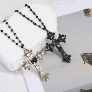 Collar con Colgante de Cruz, Aleación de Zinc, Negro y Blanco, Estilo Gótico Punk, Joyería Hip Hop - Product Image 2