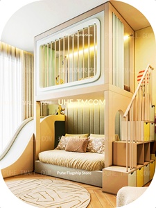 Letto a castello moderno e semplice in legno massello con scivolo, multifunzione a due piani per cameretta bambini, stessa larghezza superiore e inferiore con contenitore - Product Image 5