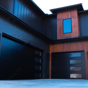 <span class=keywords><strong>Porte</strong></span> de <span class=keywords><strong>garage</strong></span> sectionnelle inclinable moderne en acier isolé, design noir, automatique - Product Image 2