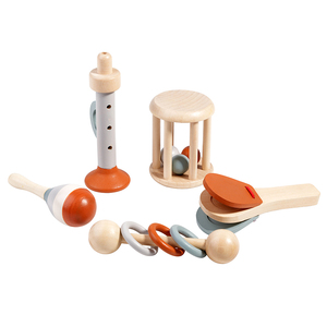 LELETO Ensemble de 5 hochets éducatifs <span class=keywords><strong>Montessori</strong></span>, jouets musicaux sensoriels en bois, jouet de construction pour les enfants de 2 à 4 ans - Product Image 1