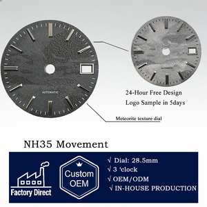 Esfera de Reloj con Textura de Meteorito, Marcadores <span class=keywords><strong>Luminosos</strong></span> de Metal Pulido en <span class=keywords><strong>3D</strong></span>, Compatible con NH35 Directo de Fábrica, Personalizable OEM - Product Image 1