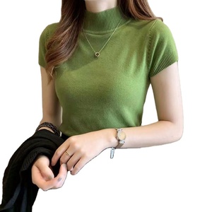 レディーストップスとブラウス夏半袖ブラウス女性用ブルサタートルネックニットブラウスシャツトップスR2209 - Product Image 1