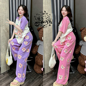 Costume décontracté transfrontalier femmes été dessin animé ours imprimé à manches courtes pantalon large pour étudiants réduction de l'âge deux pièces Fa - Product Image 2