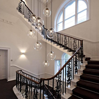 Lámpara de Araña Moderna para Escalera, Decorada con Cobre Dorado, con Bolas de Cristal Transparente, para Techos Altos, en Varios Tamaños