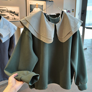 Sudaderas informales de otoño y primavera para mujer, jersey de cuello de doble capa personalizado, diseño de cordón inferior con volantes, sensación holgada corta - Product Image 2