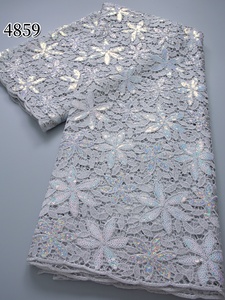 Tessuto in pizzo <span class=keywords><strong>guipure</strong></span> africano 4859, stile nigeriano con paillettes di lusso, pizzo solubile in acqua, tessuto francese per abiti da festa - Product Image 2