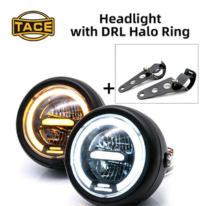 Motorcycle 5.75 Inch Semi Round LED Headlight With DRL Halo Retro Front Lamp For CG Loncin V Cafe Leoncino - Product Image 3