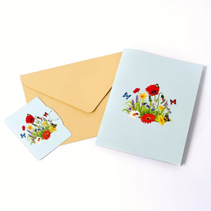 Carte de vœux 3D pop-up Jardin floral avec fleurs et papillons Finition mate en papier Forme rectangulaire - Product Image 4