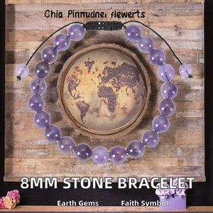 Al por mayor: Pulsera de 8mm con cuentas de cristal de ágata natural tejida, amatista, cuarzo rosa, ojo de tigre, lapislázuli y símbolo cristiano para hombre y mujer - Product Image 2