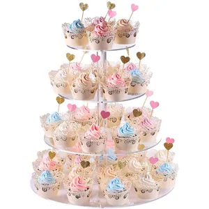 Support à gâteau rond clair en acrylique, 4 niveaux, tour de présentation d'anniversaire et de mariage, support à gâteau pour le Dessert