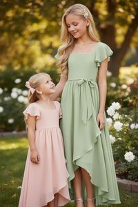 Wyxis – <span class=keywords><strong>robe</strong></span> de demoiselle d'honneur à manches courtes pour adolescentes, en mousseline de soie, à fleurs, pour fête de mariage, <span class=keywords><strong>robe</strong></span> de cérémonie - Product Image 6