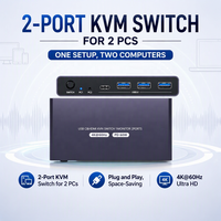 Commutateur KVM HDMI USB 3.0 2 ports 4K 60Hz pour 2 PC, partagez 1 moniteur et un clavier/souris/imprimante avec un contrôleur de bureau