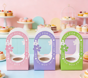 Multicolor Eco-Friendly Hollow <b>Handle</b> Gift Box with Matt Lamination & Gold Foil Custom Size High-End Thick White Cardboard - Product Image 4