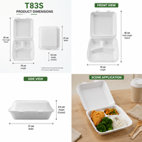 Boîte à lunch jetable en mousse T83S de 8 pouces à 3 compartiments, boîte d'emballage pour hamburger, boîte à hamburger biodégradable pour la restauration rapide
