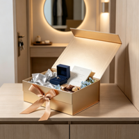 Boîte cadeau en carton effet marbre avec couvercle magnétique et estampage doré, vide, avec sac, pour anniversaire, mariage, fête, vente en gros