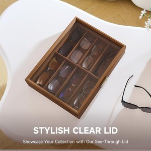 Wooden Eyeglass Storage Box With Removable Divider Adjustable Compartment Display <b>Case</b> <b>For</b> Sunglasses And <b>Glasses</b> Organization - Product Image 5