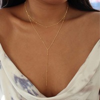Collar de Clavícula Minimalista para Mujer, de Acero Inoxidable, Chapado en Oro de 18K, con Cuentas, Cruz y Cadena de Bolas, Diseño en Y