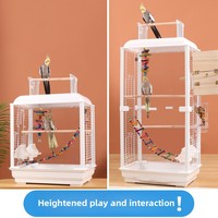 Cage à oiseaux en verre transparent Crystal Palace Luxe pour oiseaux de petite à moyenne taille, cage à perroquet pour la maison, avec plateau de jeu et support roulant.