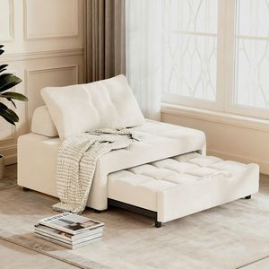 Divano <span class=keywords><strong>Letto</strong></span> Doppio Pieghevole Multifunzionale in Legno, Estensibile, per Piccoli Appartamenti, Colore Crema - Product Image 1