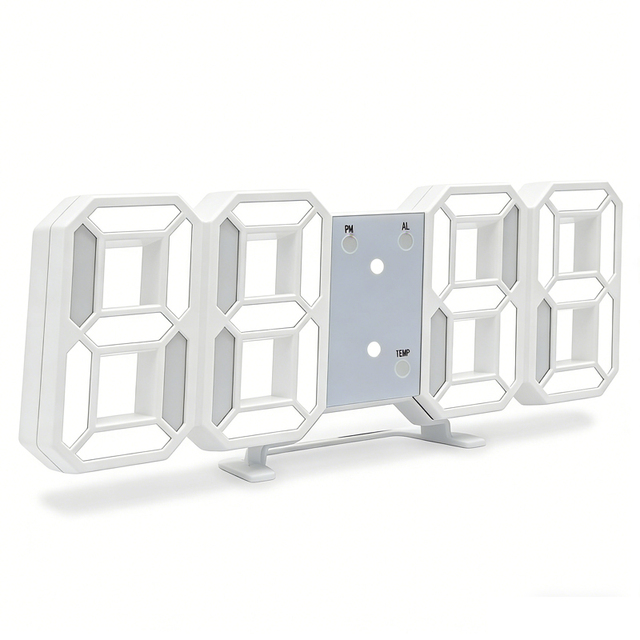 WSY175 3D LED Clock Digital Wall Desk Alarm 12H 24H Formats Adjustable Brightness Night Light Energy Saving 3D Clock