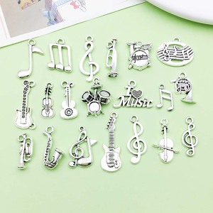 Antique Silver Alloy Musical Instrument Pendants Mixed Shapes For Bracelet Making DIY Jewelry Accessories Zinc Alloy Plating - Product Image 1