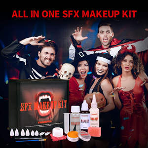 VANERIA Set de Maquillaje de <span class=keywords><strong>Efectos</strong></span> <span class=keywords><strong>Especiales</strong></span> <span class=keywords><strong>para</strong></span> Halloween, Pintura Corporal Impermeable, Kit SFX de 10 Piezas, Cera <span class=keywords><strong>para</strong></span> Cicatrices, Látex Líquido, Colmillos de Vampiro, Sangre - Product Image 1