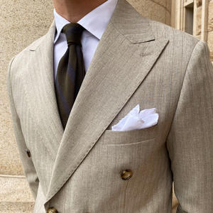Herren High-End Naples Gestreifte Anzüge mit Faltenfront Business Slim Fit Set Reißverschluss Atmungsaktiv Spitzkragen Anzug - Product Image 5