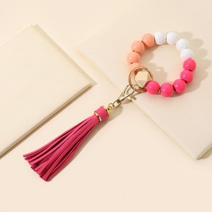 Wood Beads Tassel Keychain Cute Style <b>Car</b> <b>Key</b> Accessory Women's Bracelet Bag Pendant <b>Key</b> <b>Ring</b> - Product Image 2