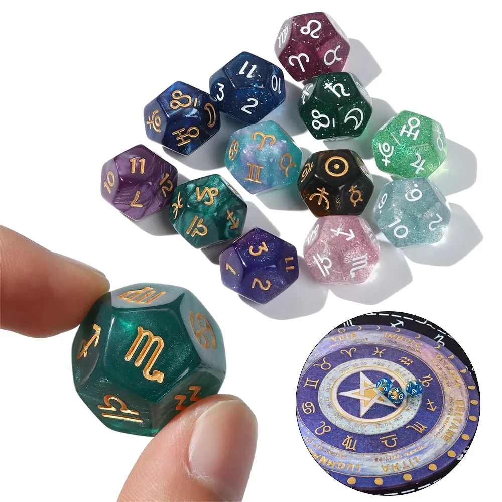 3Pcs Acrylic Dice 12-sided Cubes Astrology Zodiac Signs Creative Dice For Constellation Divination Toys Board Game