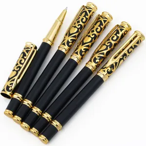 Luxury Picasso black metal and gilt patterned cap with classic gel pen for business offices
