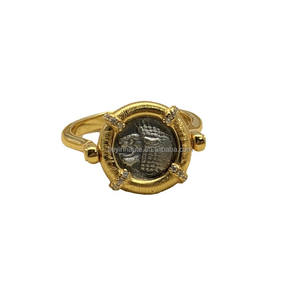 Anillo de Plata de Ley S925 con Baño de Oro de 18k, Diseño Retro de Lujo con Monedas de León Giratorias y Acabado Cepillado - Product Image 5