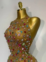 Combinaison pour femme, dos nu, en maille transparente, avec strass scintillants, sexy, pour spectacle sur scène, danse, boîte de nuit, costume de célébrité