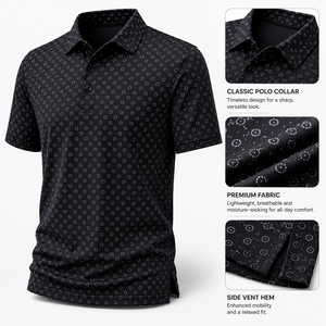 Polo de Golf Negro Premium Personalizado para Hombre, con Micro Patrón, de Alto Rendimiento, que Absorbe la Humedad, Marca Privada, Ropa Corporativa OEM - Product Image 3