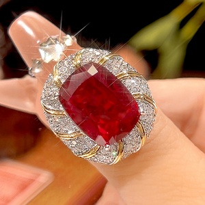 Elegance Eco-friendly Brass Oval Cut 12*16MM Red Zircon Pendant Earrings Ring Set Classic Timeless Jewelry Set <b>for</b> Women - Product Image 4