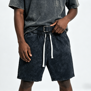 Pantalones Cortos de Algodón para Hombre, Estilo Urbano, con Estampado Personalizado, Cordón Ajustable, Lavado Vintage, con Pedrería y Bolsillos Laterales - Product Image 3