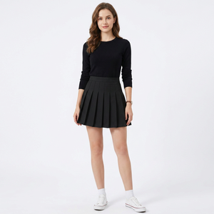 Women's Black Plaid <b>Pleated</b> <b>Mini</b> <b>Skirt</b> High Elastic Waist Polyester Woven Fabric All Seasons Comfortable Style - Product Image 2