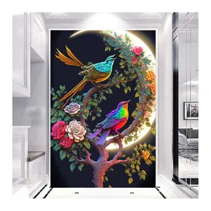 Canvas Embroidery Flower Birds Mosaic Full Drill Abstract Tree Of Life 5d Diy Diamond Painting Fantasy Moon Landscape Kit