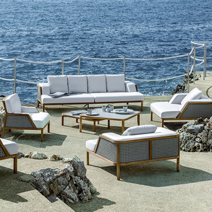 Ensemble canapé Love Seat moderne en bois de teck massif blanc Mobilier <span class=keywords><strong>d</strong></span>'extérieur écologique pour balcon et parc de villas - Product Image 5