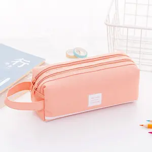 Creative Large Capacity Pupil Pencil Case With Handle Portable Pen Bag Oxford cloth Double Layers Zipper Stationery Bag