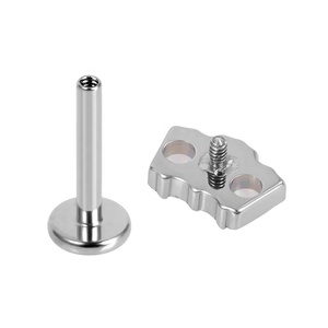 Piercing <span class=keywords><strong>labret</strong></span> vertical en titane plaqué argent 16g avec zircon cubique rectangulaire à filetage interne - Product Image 2
