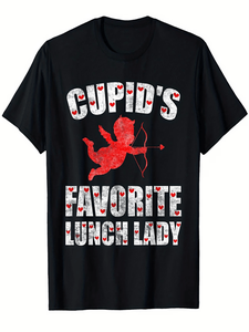 T-shirt da uomo Cupid's Favorite Lunch Lady, casual, a maniche corte, 100% cotone jersey, stampa frontale, girocollo, vestibilità regolare, per San Valentino - Product Image 1