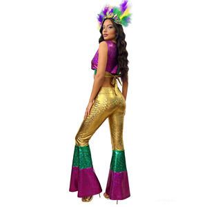 Ensemble deux pièces rétro <span class=keywords><strong>disco</strong></span> pour <span class=keywords><strong>femme</strong></span>, haut et pantalon, pour performance de danse, carnaval adulte 2026 - Product Image 2