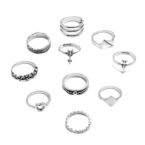Conjuntos de Joyería de Moda, 10 Piezas, Anillos de Aleación Plateados, Corazón, Flecha, Flor, Pluma, Geométricos, Joyería de Fantasía para Mujer - Product Image 5