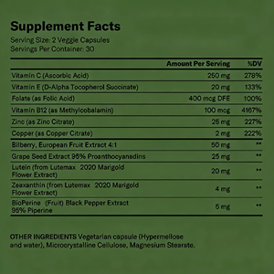 Oogvitamine-mineraalsupplement bevat luteïne, zeaxanthine, zink, vitamine C en E. Supplement voor de gezondheid van de ogen voor volwassenen. Ondersteunt de gezichtsvermogen en tegen droge ogen. - Product Image 3