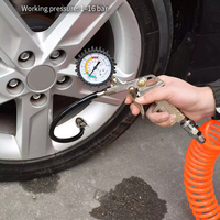 Manomètre de test de pression pour pneus de voiture avec pistolet de gonflage à verrouillage, tuyau flexible et baromètre 220 psi pour compresseur d'air