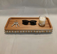 Plateau de service rectangulaire moderne en bois massif, long et étroit, 45 cm x 28 cm x 4,5 cm, naturel, artisanal, décoratif, pour entrée ou table basse