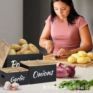 Wooden Storage Box For Kitchen <b>Potato</b> Onion Garlic Organizer With Flip Top Lid Solid Wood Rectangle Food <b>Container</b> - Product Image 5